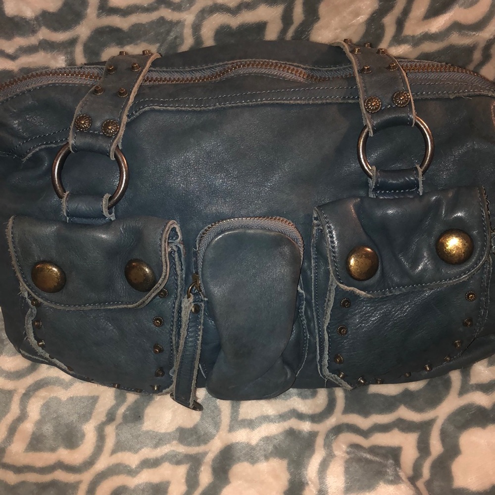 Linea Pelle collection blue leather studded bag